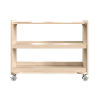 Flash Furniture Bright Beginnings Commercial Grade Space Saving 3 Shelf Wooden Mobile Classroom Storage Cart w/ Casters- Natural-Wooden 3 Shelf Mobile Classroom Storage Unit