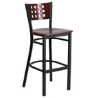 Flash Furniture  Hercules Black Metal Restaurant Barstool, Decorative Cutout Back, Mahogany Wood Back/Seat (XUDG118MAHB)-500 lb. Weight Capacity