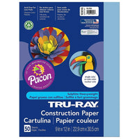 Pacon Tru-Ray Construction Paper - 9" x 12" - Sky Blue - 500 Sheets-Heavy 76 lb. 100% vat-dyed sulphite with longer, stronger fibers.