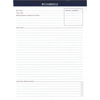 Cambridge Headstrip Meeting Notes Writing Pad, 8-1/2" x 11-3/4", 70 Sheets-Business writing pad features meeting notes ruling which allows user to take structured notes during daily meetings