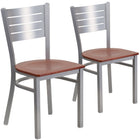 Flash Furniture HERCULES Series Slat Back Metal Restaurant Chairs with Cherry Wood Seat - Silver - 2 Pack-Slat Back Design
