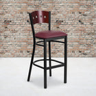 Tabouret de bar 32 po à dossier acajou ajouré, siège en vinyle bourgogne, structure noire, 2/b (XUDG515MAHBBGV)-Siège rembourré en vinyle bourgogne