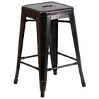 Flash Furniture – Tabouret de comptoir de 24 po en métal sans dossier, int/ext, siège carré, noir/or patiné (CH3132024BQ)-Tabouret moderne empilable de style industriel