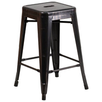 Flash Furniture – Tabouret de comptoir de 24 po en métal sans dossier, int/ext, siège carré, noir/or patiné (CH3132024BQ)-Tabouret moderne empilable de style industriel