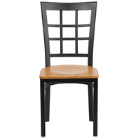 Flash Furniture HERCULES Series Black Window Back Metal Restaurant Chair - Natural Wood Seat - 2 Pack-Set of 2 Metal Dining Chairs
