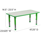 Flash Furniture 23.625"W x 47.25"L Rectangular Green Plastic Height Adjustable Activity Table Set with 4 Chairs-Primary Green Colour