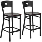 Flash Furniture HERCULES Series Black Circle Back Metal Restaurant Barstool - Mahogany Wood Seat - 2 Pack-Circle Back Design