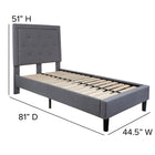 Flash Furniture Roxbury Twin Size Tufted Upholstered Platform Bed - Light Grey Fabric-Button Tufted