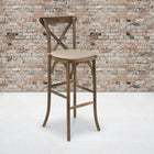 Flash Furniture HERCULES Series Dark Antique Wood Cross Back Barstool with Cushion-1" Thick Burlap Cushion