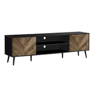 Monarch Specialties 2781 Tv Stand - 72"L/Black With 2 Wood-Look Doors-This 72 inch contemporary tv stand, finished in a brown and black laminate and supported with sturdy black wood legs, makes an eye-catching modern statement in a living room, bedroom, or office space