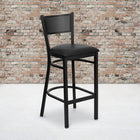 Flash Furniture HERCULES Series Black Grid Back Metal Restaurant Barstool - Black Vinyl Seat - 2 Pack-Welded Joint Assembly