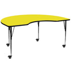 Flash Furniture Mobile 48"W x 72"L Kidney HP Laminate Activity Table, Yellow-Collaborative Kidney Activity Table