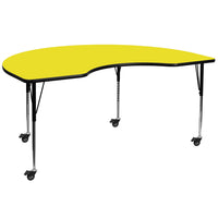 Flash Furniture Mobile 48"W x 72"L Kidney HP Laminate Activity Table, Yellow-Collaborative Kidney Activity Table