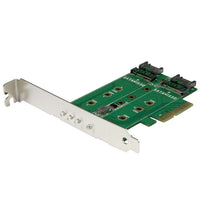 StarTech 3-Port M.2 SSD Adapter Card, 1 x PCIe M.2, 2 x SATA III M.2, PCIe 3.0 (PEXM2SAT32N1)-Expand the storage and improve the performance of your computer, with slots for two M.2 SATA SSDs and one M.2 PCIe SSD