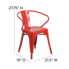 Flash Furniture Commercial Grade Metal Indoor-Outdoor Chair with Arms - Red-Plastic Caps on cross brace protect finish when stacked