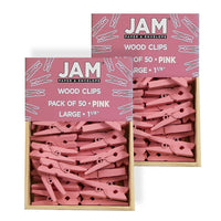 JAM Paper Wood Clothing Pin Clips, Medium, 1 1/8, Pink, 2 Packs of 50, 100 Total (230726778a)-Pink-coated Wood
