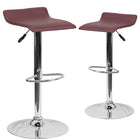 Flash Furniture 15" x 15" Vinyl Adjustable Height Bar Stool W/Chrome Base, Burgundy, 2 Pack-Set of 2 Contemporary Style Stools