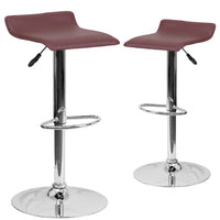 Flash Furniture 15" x 15" Vinyl Adjustable Height Bar Stool W/Chrome Base, Burgundy, 2 Pack-Set of 2 Contemporary Style Stools