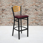 Flash Furniture HERCULES Series Black Slat Back Metal Restaurant Barstool - Natural Wood Back & Burgundy Vinyl Seat-2.5" Thick Foam Padded Seat