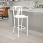 Flash Furniture 30" High White Metal Indoor-Outdoor Barstool with Vertical Slat Back-Adjustable Floor Glides