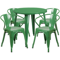 30'' Round Green Metal Indoor-Outdoor Table Set with 4 Arm Chairs (CH-51090TH-4-18ARM-GN-GG)-Indoor Outdoor Sets