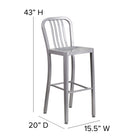 Tabouret de bar de qualité commerciale de 30 po qualité pour l'intérieur / l'extérieur en métal argenté-Conçu pour une utilisation intérieure ou extérieure
