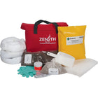 Zenith Safety 17-Gallon Western Canada Spill Kits, Oil Only, With Nylon Bag-Contents: 10 Sorbent Pads (15" x 17"), 3 Sorbent Socks (3" x 48"), 1 Optisorb (2-lb. Bag), 1 Peat Moss (2-lb. Bag), 1 Plug n' Dyke (10 oz.), 1 Scoop (Non-Sparking), 1 Pair Nitrile Gloves, 2XL (11), 1 Containement Pool (20 gallons), 1 Disposal Bag (26" x 36")