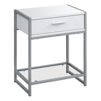 Monarch Specialties - 3503 Table D'Appoint - 22 po H/Blanc/Argent/Verre Trempe-Un large tiroir à coulisses de métal avec une poignée fini noir