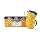Tannex Pattern Mug Set with Gift Box, Yellow,  4 Pack, 17oz-Set of 4 Pattern Mugs (17oz) with Gift Box - (2 x Set of two mugs in gift box = 4 mugs total)