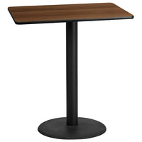 Flash Furniture 30''L x 42''W Rectangular Table with 24''W Round Bar Height Table Base, Walnut Laminate (XUWA3042TR24B)-Bar Height Hospitality Table