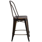 Flash Furniture Commercial Grade 24" High Distressed Copper Metal Indoor-Outdoor Counter Height Stool with Back-Seat Drain Hole assists in drying