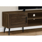 Monarch Specialties 2717 Tv Stand - 72"L/Brown Wood-Look With 2 Doors-Get plenty of storage space with 2 closed cabinets accented with sleek black metal handles, and 1 large wire management hole behind the fixed middle shelf - convenient for all your media and entertainment devices