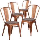 Flash Furniture Copper Metal Stackable Chair with Wood Seat-Set of 4 Stackable Bistro Style Chairs