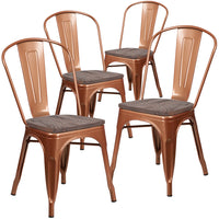 Flash Furniture Copper Metal Stackable Chair with Wood Seat-Set of 4 Stackable Bistro Style Chairs