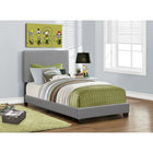 Monarch Specialties 5912T Twin Size Bed - Grey Leather-Look-Upholstered headboard, side and end rail in leather look material