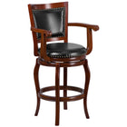Flash Furniture 30" High Dark Chestnut Wood Barstool with Panel Back & Black Leather Soft Swivel Seat-Bar Height