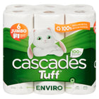 Cascades Tuff Enviro Jumbo Kitchen Roll Paper Towels - 100% recycled - 105 Sheets - White - 6 Pack-Jumbo roll with multi-size format sheets