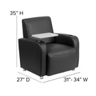 Flash Furniture – Fauteuil visiteur en cuir noir avec accoudoir-tablette, porte-gobelet et pieds chromés (BT8217BK)-Siège et dossier tendus