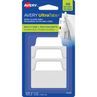 Avery Ultra Writable Tabs - 2" x 1½" Multi Use Repositionable Two Sided - White - 48 Pack-White