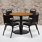 Flash Furniture 36" Round Natural Laminate Table Set with Round Base & 4 Black Trapezoidal Back Banquet Chairs-Set Includes 4 Banquet Chairs, Round Table Top and Round Base