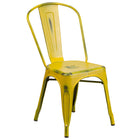 Flash Furniture Distressed Yellow Metal Indoor-Outdoor Stackable Chair-500 lb. Weight Capacity