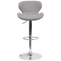 Flash Furniture Contemporary Grey Fabric Adjustable Height Barstool with Curved Back & Chrome Base - Grey Fabric-Contemporary Style Stool