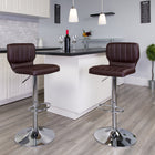 Flash Furniture Contemporary Brown Vinyl Adjustable Height Barstool with Vertical Stitch Back & Chrome Base - 2 Pack-Swivel Seat