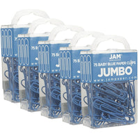 JAM Paper Coloured Jumbo Paper Clips, Large, Baby Blue Paperclips, 5 packs of 75, 375 Total (221819034g)-Baby blue