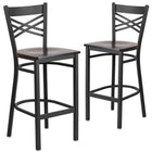 Flash Furniture HERCULES Black "X" Back Metal Restaurant Barstool - Walnut Wood Seat-"X" Back Design