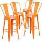 Flash Furniture Commercial Grade 30" High Orange Metal Indoor-Outdoor Barstool with Back-Curved Back with Vertical Slat