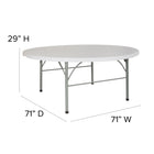 Flash Furniture – Table pliante ronde à 2 battants de 72 po en plastique blanc (DAD183RZ)-Se plie en deux pour ranger et transporter