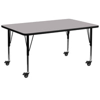Flash Furniture Mobile 30"W x 72"L Rectangular Grey Thermal Laminate Activity Table - Height Adjustable Short Legs-Popular Rectangular Activity Table