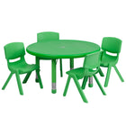 Flash Furniture 33" Round Green Plastic Height Adjustable Activity Table Set with 4 Chairs-Multipurpose Kids Table Set