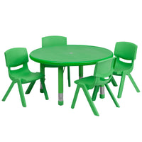 Flash Furniture 33" Round Green Plastic Height Adjustable Activity Table Set with 4 Chairs-Multipurpose Kids Table Set